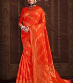 Dark Orange woven silk Bandhani sarees saree with blouse