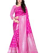 Pink woven silk blend saree with blouse