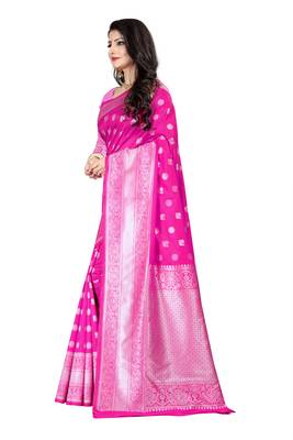 Pink woven silk blend saree with blouse 2