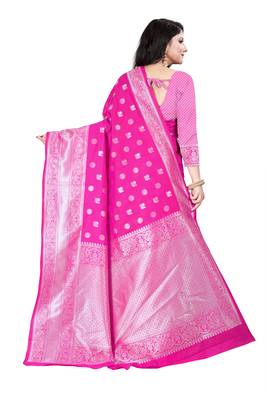 Pink woven silk blend saree with blouse 3