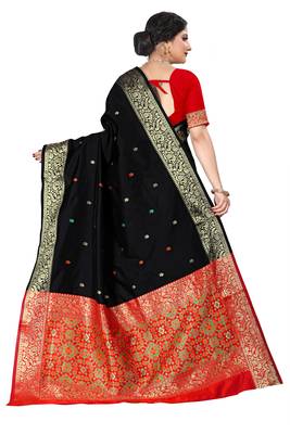 Black woven silk blend saree with blouse 2