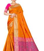 Orange woven silk blend saree with blouse