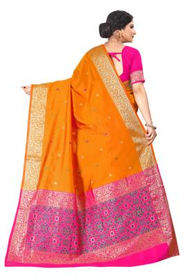 Orange woven silk blend saree with blouse 4