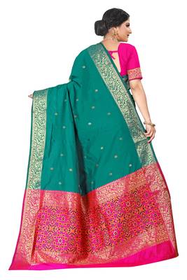 Dark green woven silk blend saree with blouse 2
