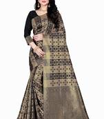 Dark antique gold woven silk blend saree with blouse