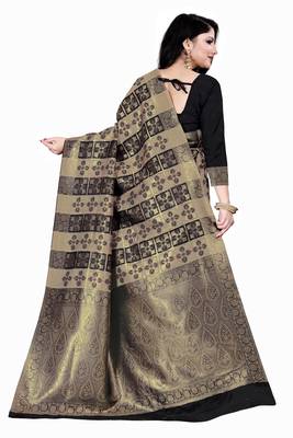 Dark antique gold woven silk blend saree with blouse 3