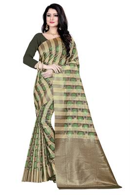 Dark antique gold woven silk blend saree with blouse 1