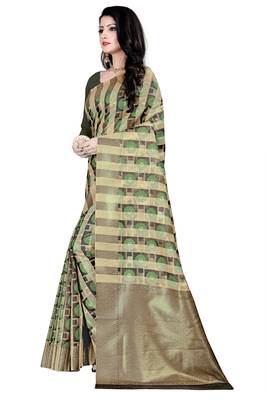 Dark antique gold woven silk blend saree with blouse 2