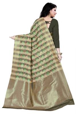 Dark antique gold woven silk blend saree with blouse 3