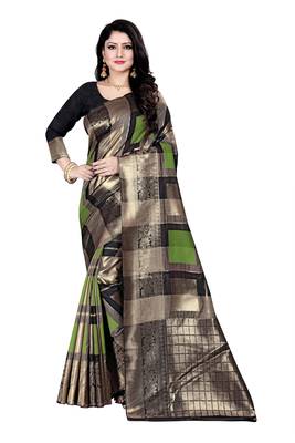 Dark antique gold woven silk blend saree with blouse 1