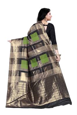 Dark antique gold woven silk blend saree with blouse 2