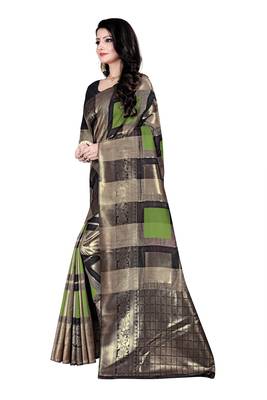 Dark antique gold woven silk blend saree with blouse 3