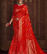 Red woven silk Bandhani sarees saree with blouse