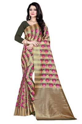 Dark antique gold woven silk blend saree with blouse 1