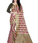 Dark antique gold woven silk blend saree with blouse