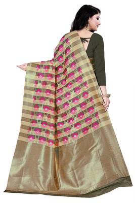Dark antique gold woven silk blend saree with blouse 3