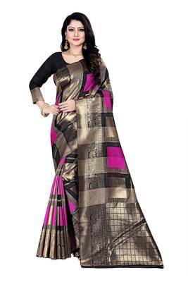 Dark antique gold woven silk blend saree with blouse 1