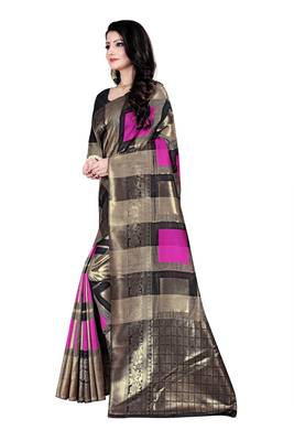 Dark antique gold woven silk blend saree with blouse 2