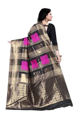 Dark antique gold woven silk blend saree with blouse 3