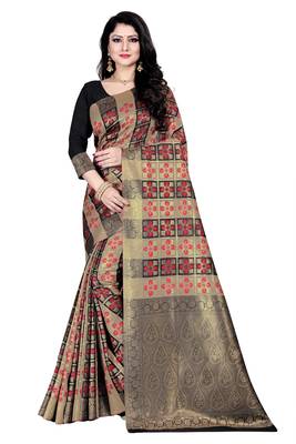 Dark antique gold woven silk blend saree with blouse 1