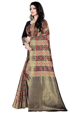 Dark antique gold woven silk blend saree with blouse 2