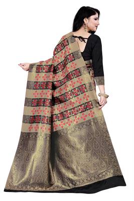 Dark antique gold woven silk blend saree with blouse 3