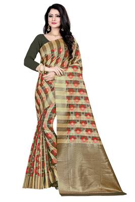 Dark antique gold woven silk blend saree with blouse 1