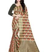 Dark antique gold woven silk blend saree with blouse
