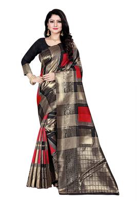 Dark antique gold woven silk blend saree with blouse 1
