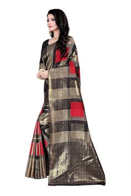 Dark antique gold woven silk blend saree with blouse 2