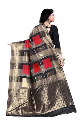 Dark antique gold woven silk blend saree with blouse 3