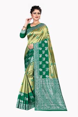 Gold woven silk blend saree with blouse 1