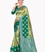 Gold woven silk blend saree with blouse