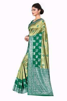 Gold woven silk blend saree with blouse 2