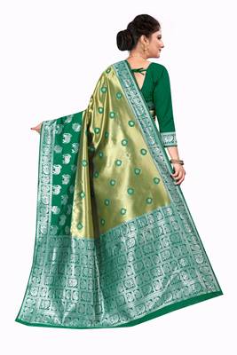 Gold woven silk blend saree with blouse 3
