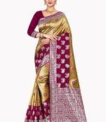 Gold woven silk blend saree with blouse