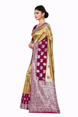 Gold woven silk blend saree with blouse 2