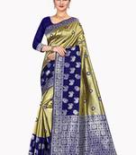 Gold woven silk blend saree with blouse