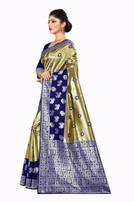 Gold woven silk blend saree with blouse 2