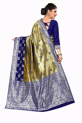 Gold woven silk blend saree with blouse 3