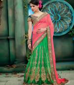 Pink and Green woven Net saree with blouse