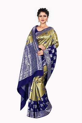 Gold woven silk blend saree with blouse 5