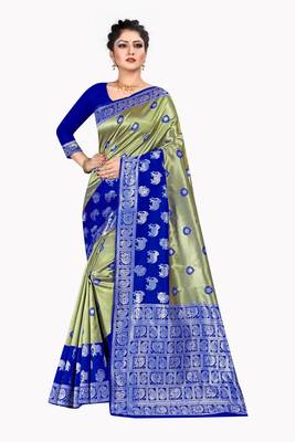 Gold woven silk blend saree with blouse 1