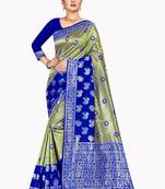 Gold woven silk blend saree with blouse