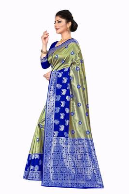 Gold woven silk blend saree with blouse 2