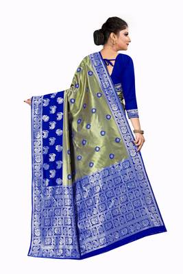 Gold woven silk blend saree with blouse 3
