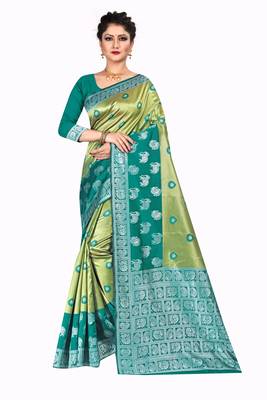 Gold woven silk blend saree with blouse 1