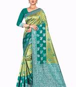 Gold woven silk blend saree with blouse