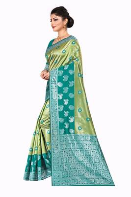 Gold woven silk blend saree with blouse 3