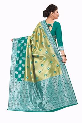 Gold woven silk blend saree with blouse 5